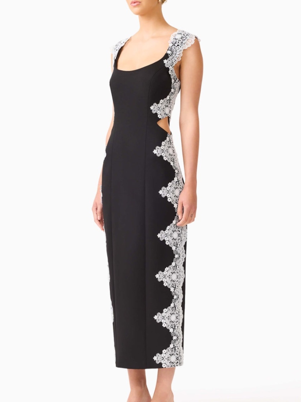 ELLIATT Elysia Lace Midi Dress Black White Cut Out - SMALL